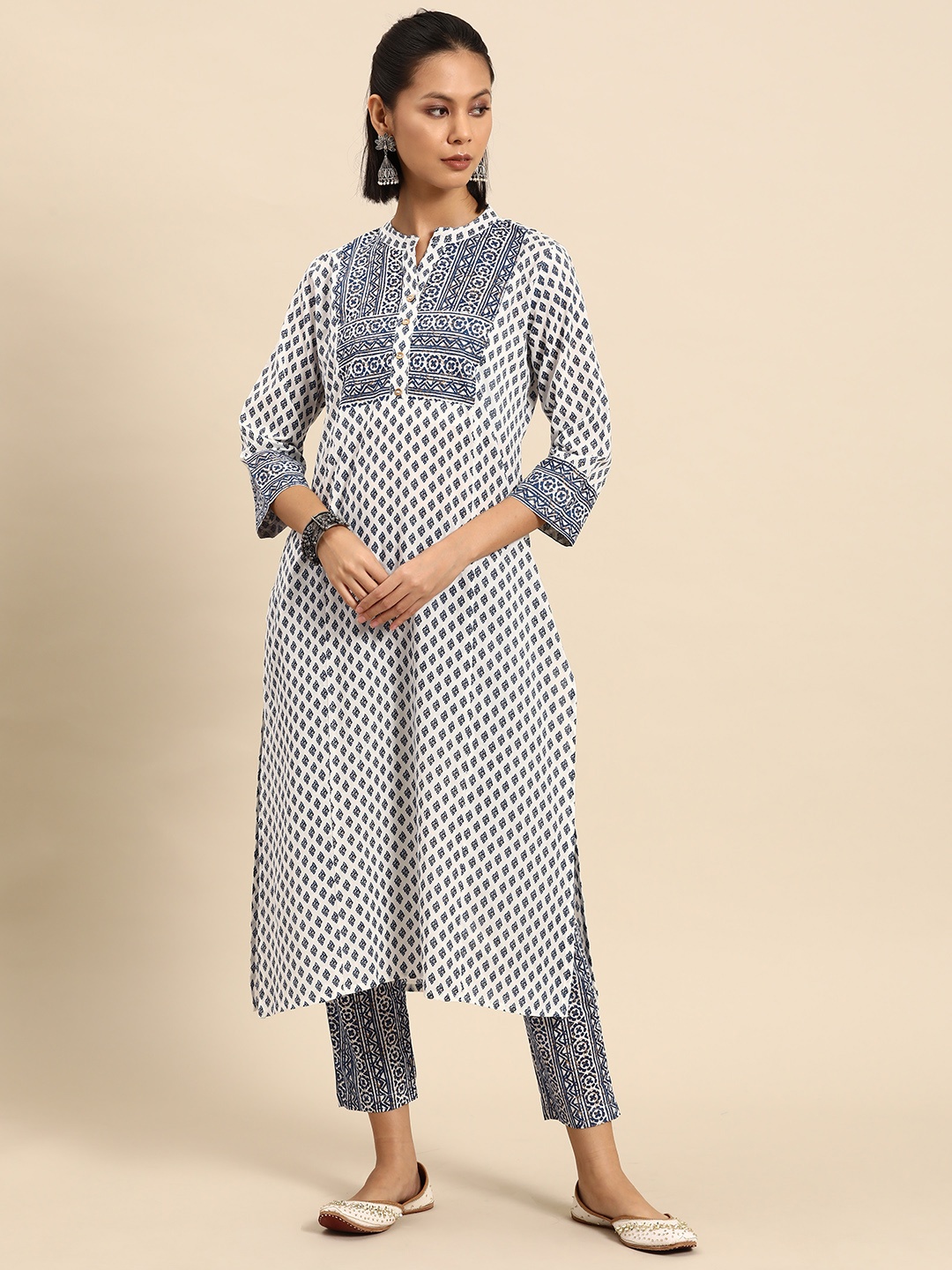 

all about you Women Ethnic Motifs Printed Kurta & Trousers, Blue