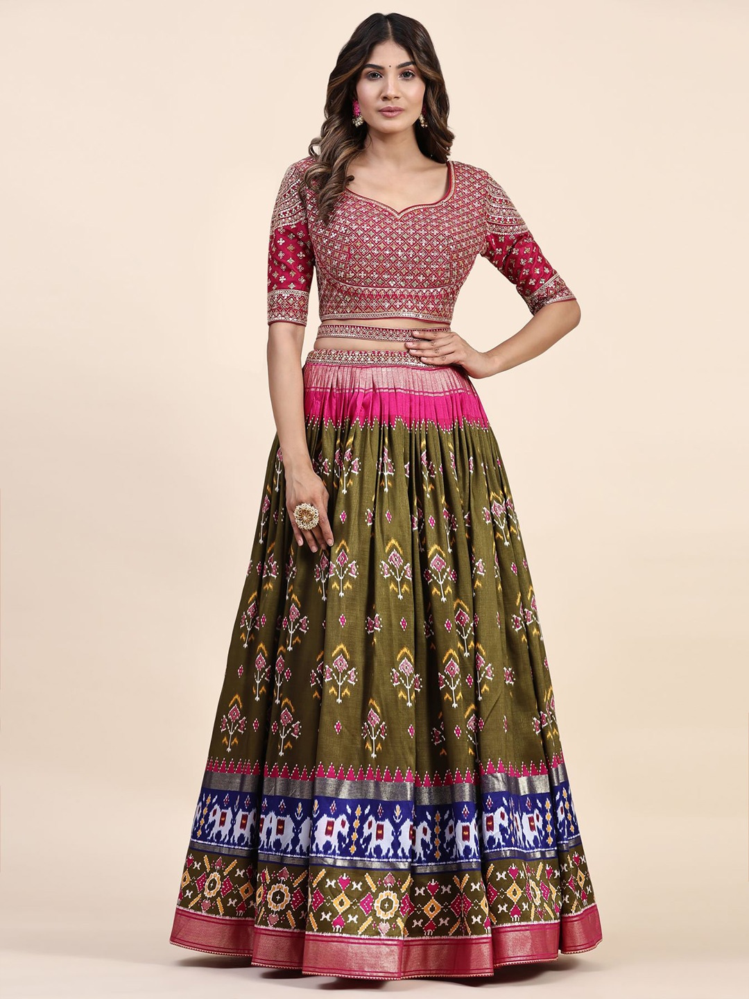 

Phenav Printed Embellished Ready To Wear Lehenga & Blouse With Dupatta, Green