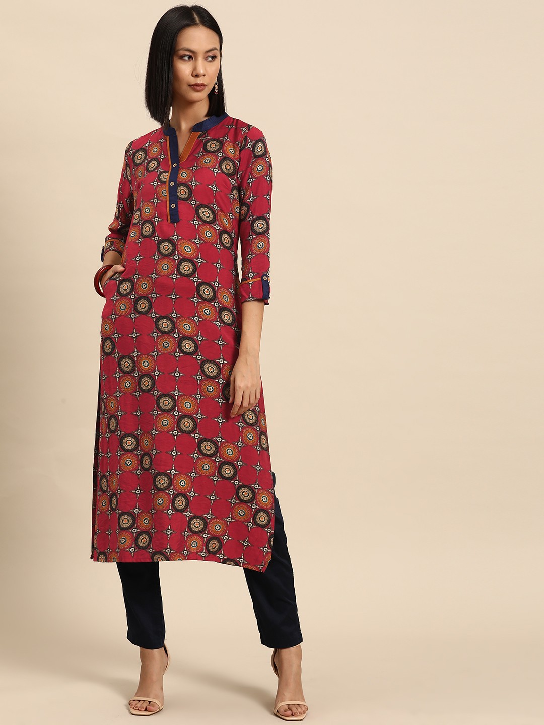 

all about you Geometric Printed Indie Prints Kurta, Red