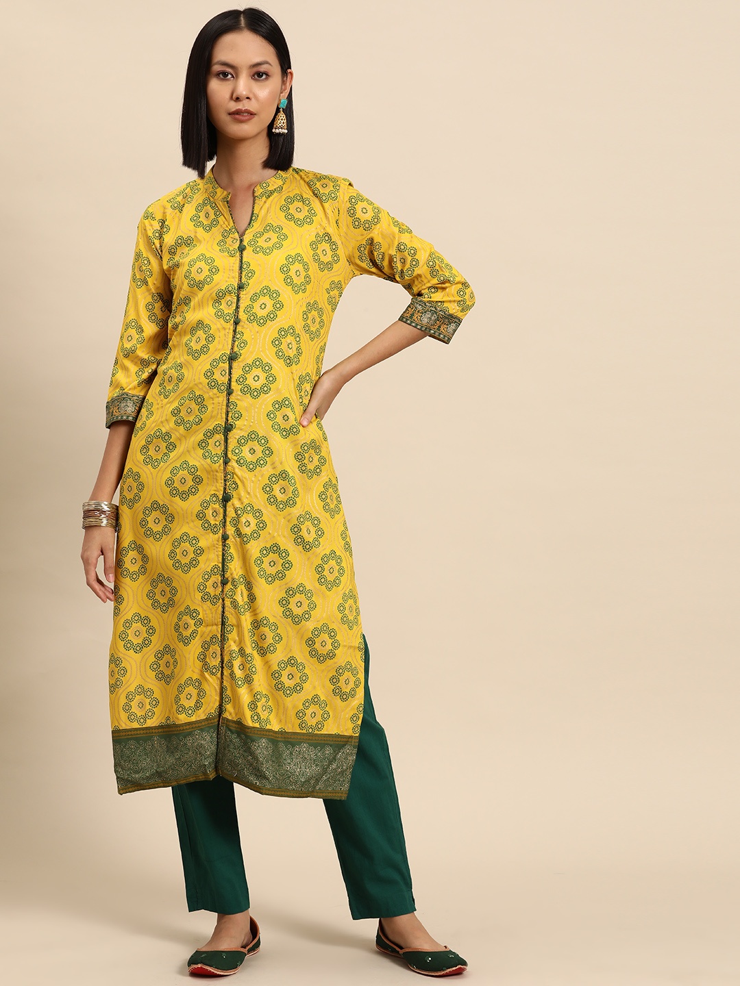 

all about you Ethnic Motifs Printed Indie Prints Kurta, Yellow