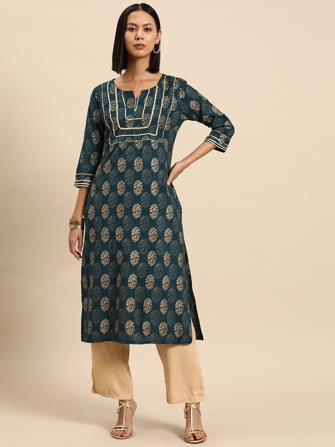 

all about you Ethnic Motifs Printed Indie Prints Liva Kurta, Green