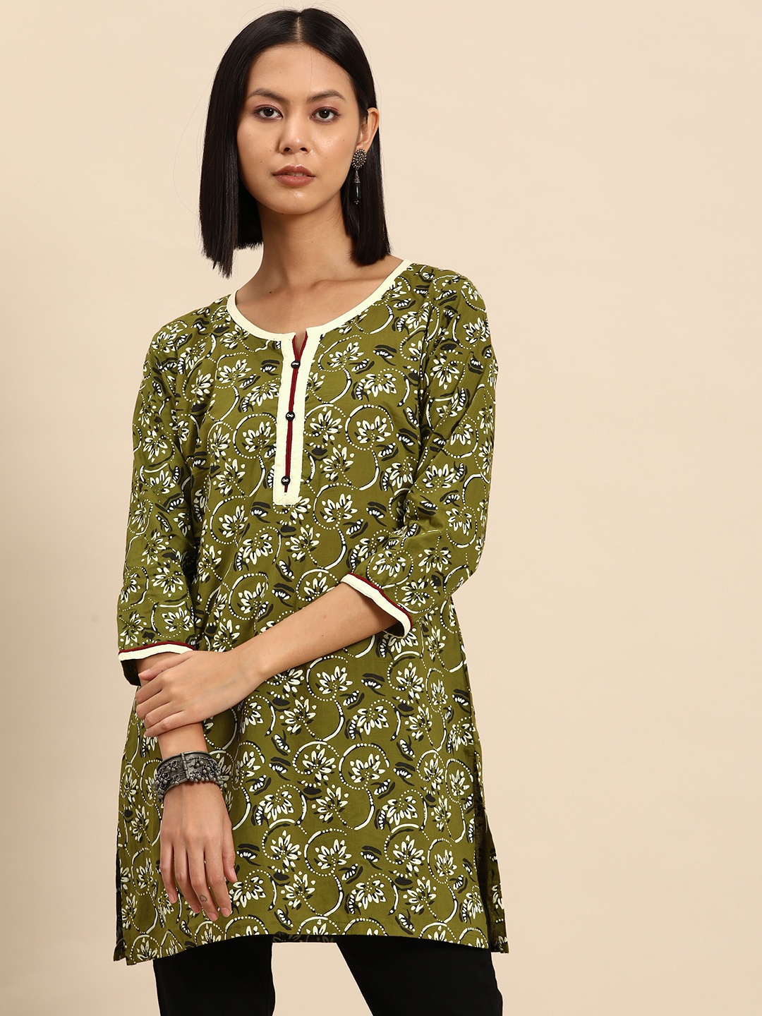 

all about you Floral Printed Kurti, Green