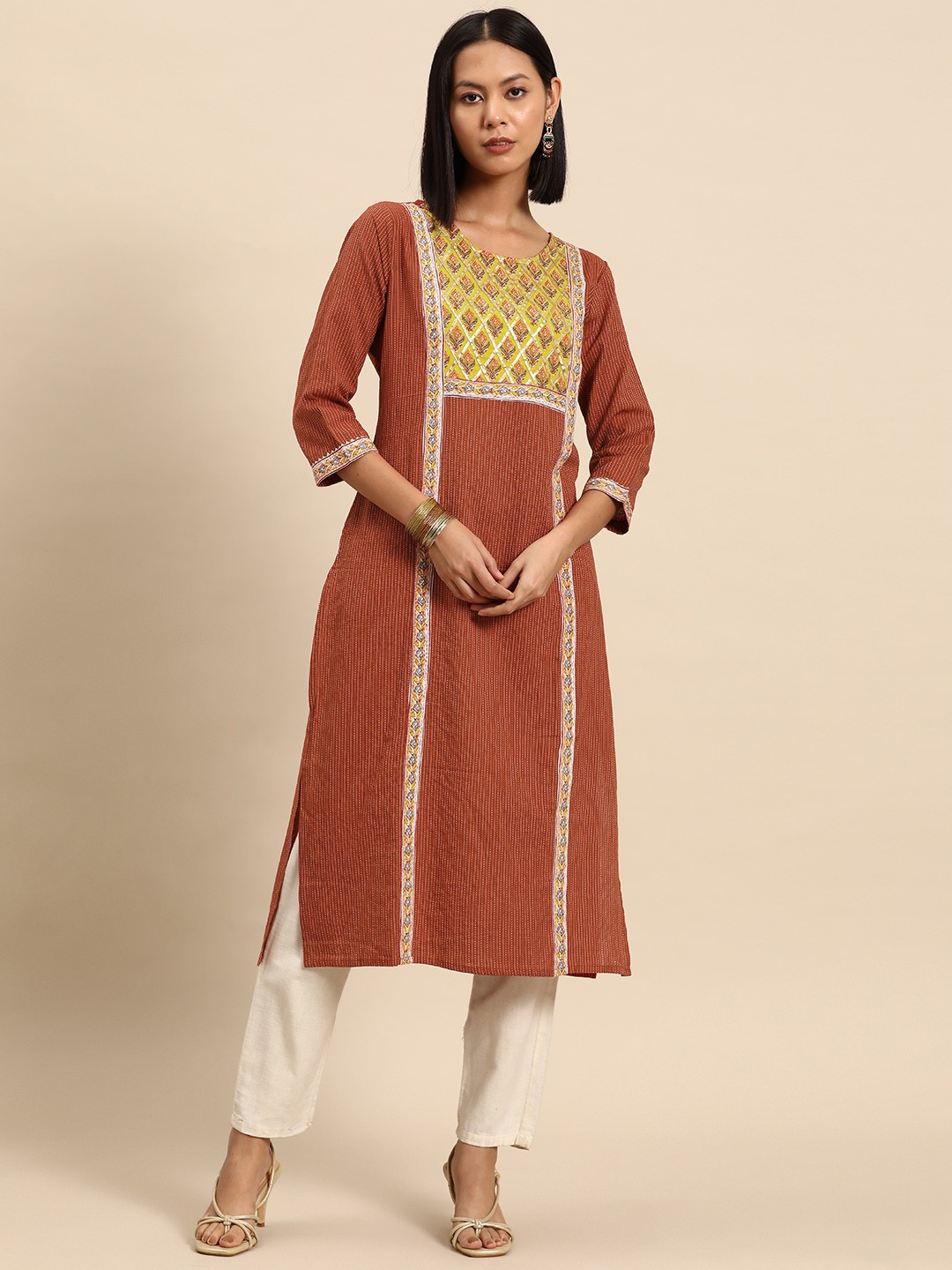 

all about you Floral Printed Indie Prints Cotton Kurta, Rust