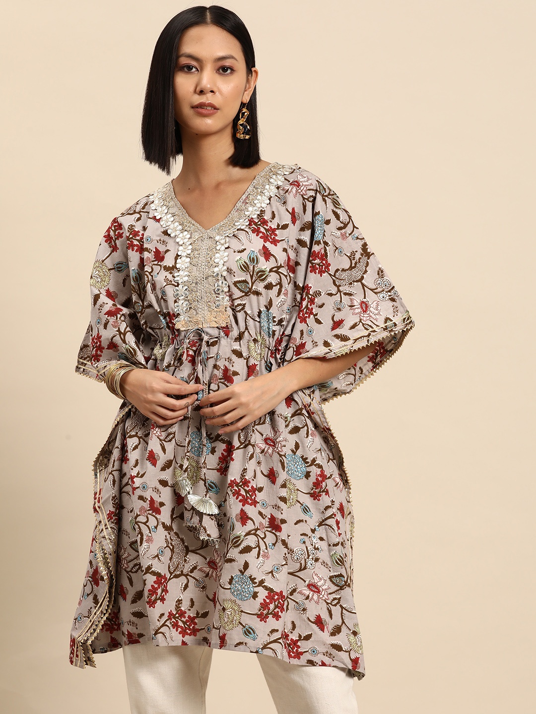 

all about you Printed Pure Cotton Kaftan Kurta, Purple
