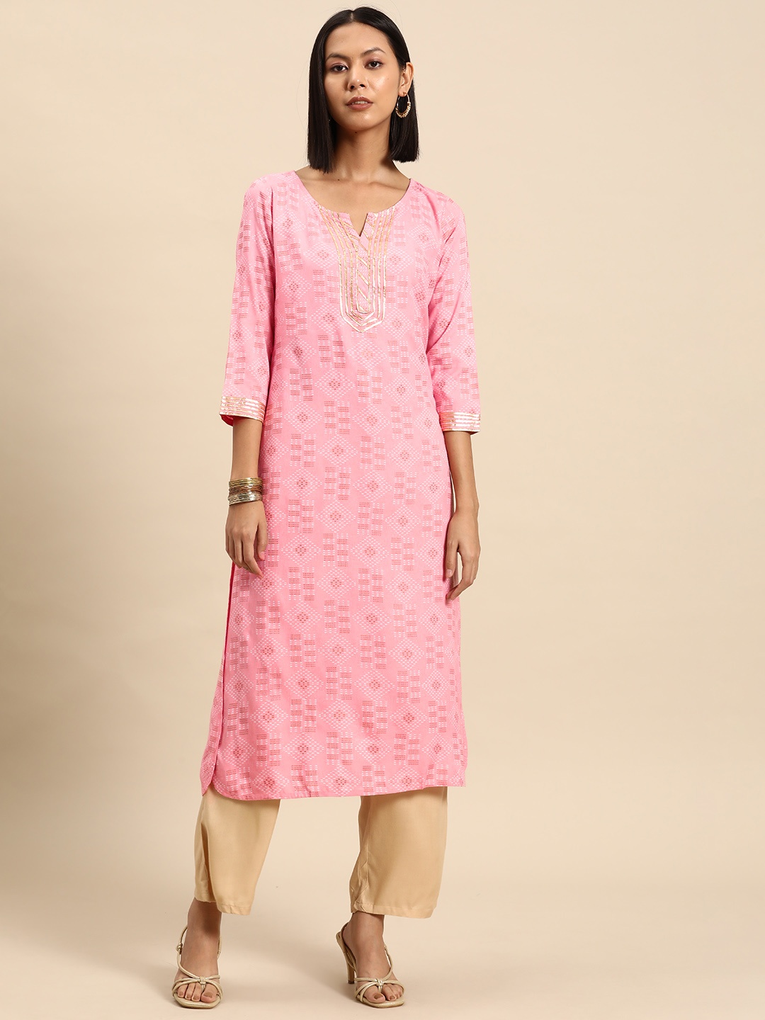 

all about you Geometric Printed Indie Prints Kurta, Pink