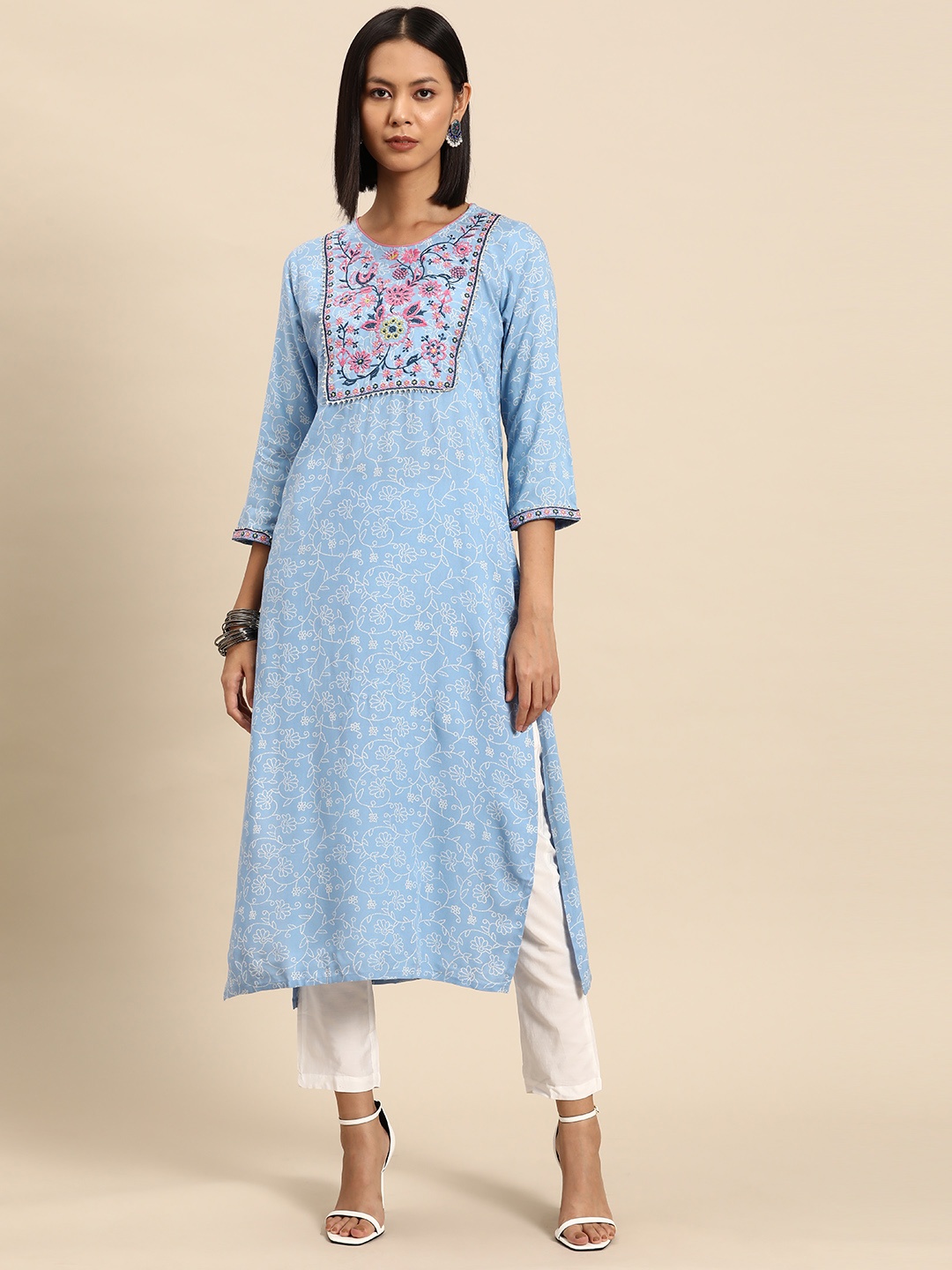 

all about you Floral Printed Indie Prints Liva Kurta, Blue