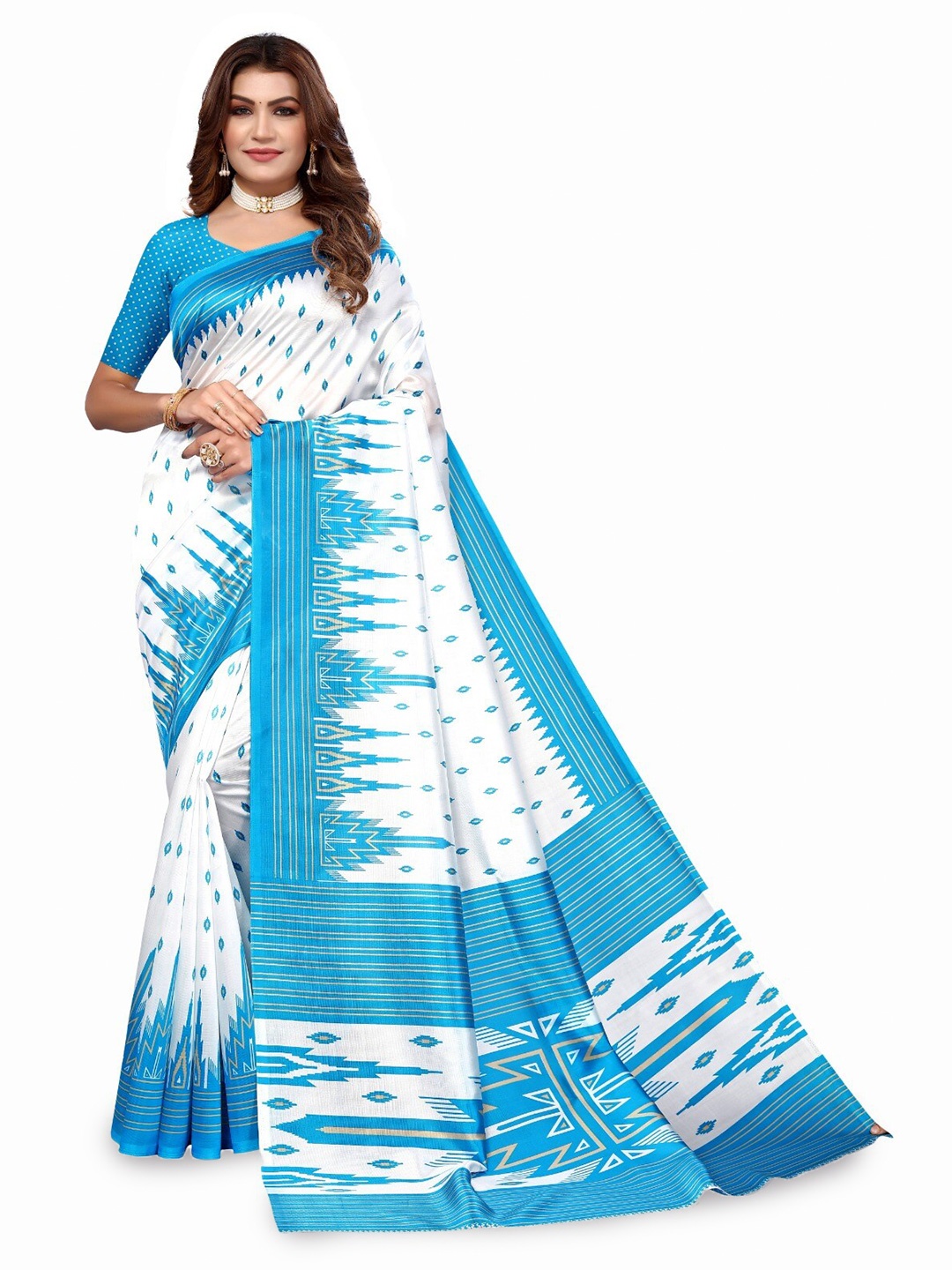 

KALINI Ethnic Motifs Printed Mysore Silk Saree, White