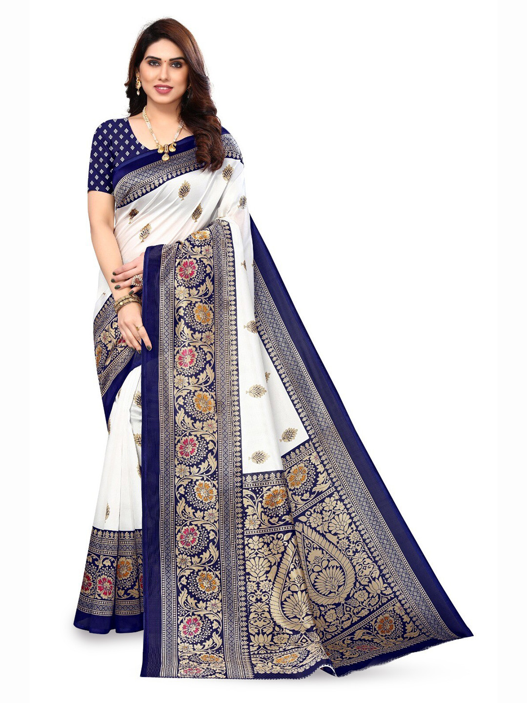 

KALINI Ethnic Motifs Printed Mysore Silk Saree, White