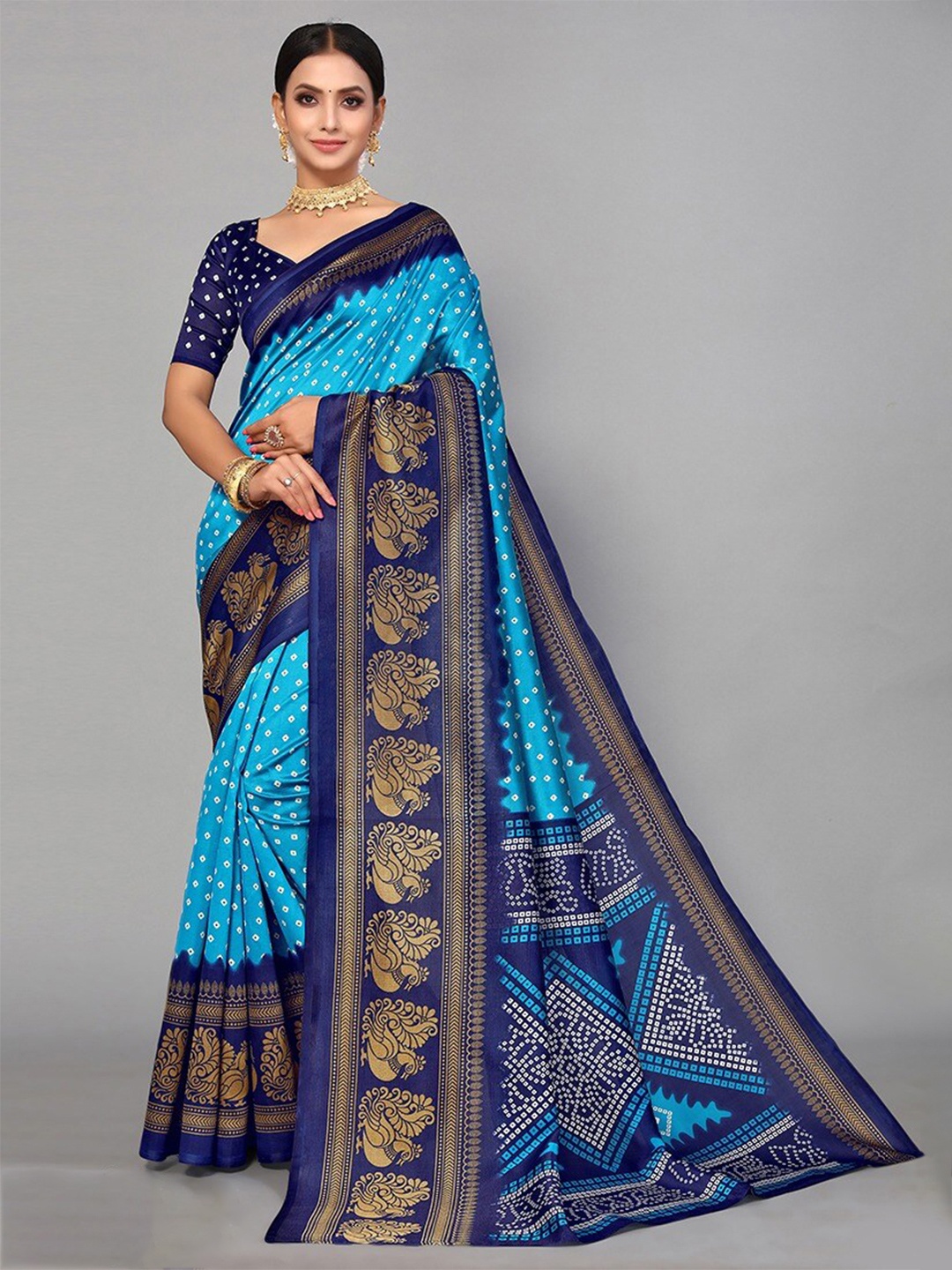 

KALINI Ethnic Motifs Printed Mysore Silk Saree, Blue