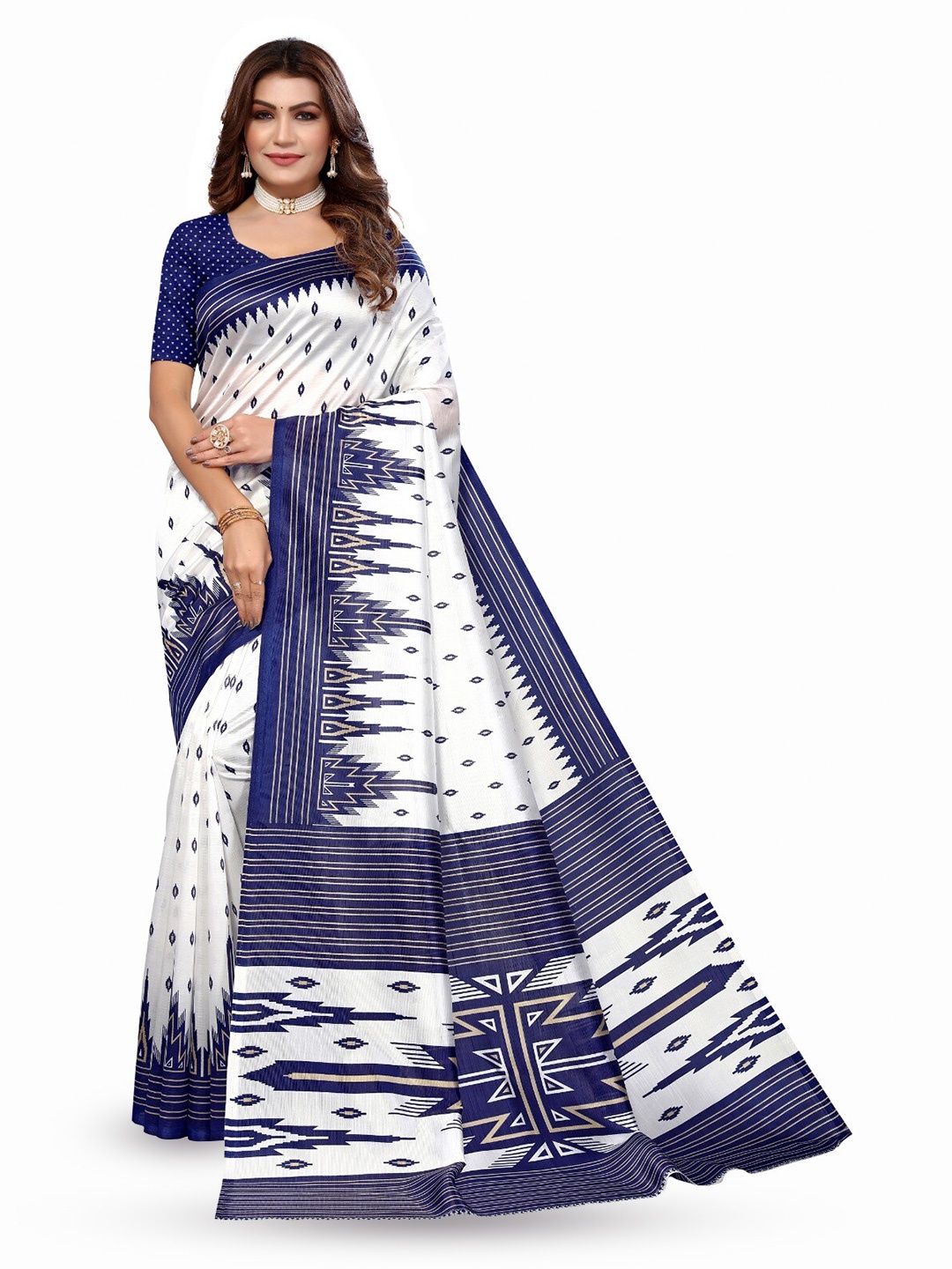 

KALINI Ethnic Motifs Printed Mysore Silk Saree, White