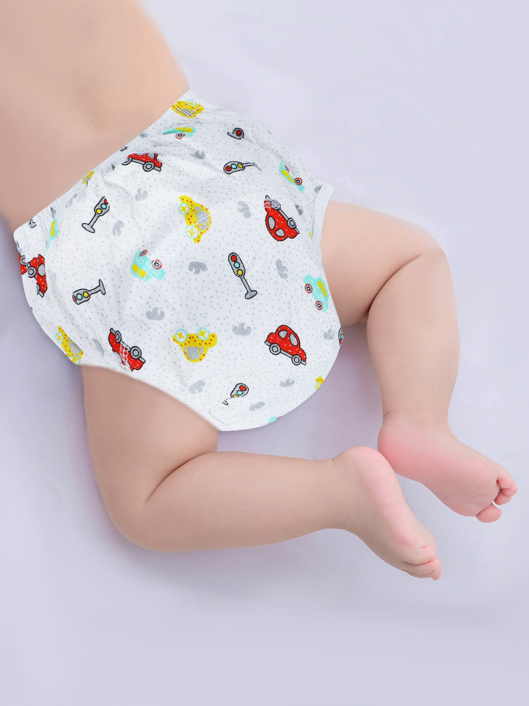 

Baby Moo Infants Cars Printed Breathable Reusable Eco Friendly Pure Cotton Cloth Diaper, White
