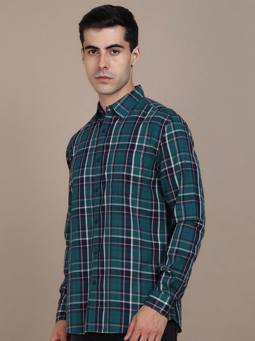 

Dennis Lingo Slim Fit Tartan Checked Pure Cotton Casual Shirt, Green