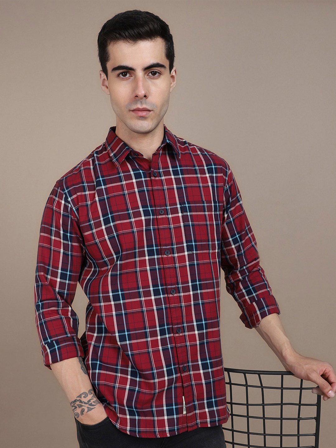 

Dennis Lingo Slim Fit Tartan Checked Pure Cotton Casual Shirt, Red