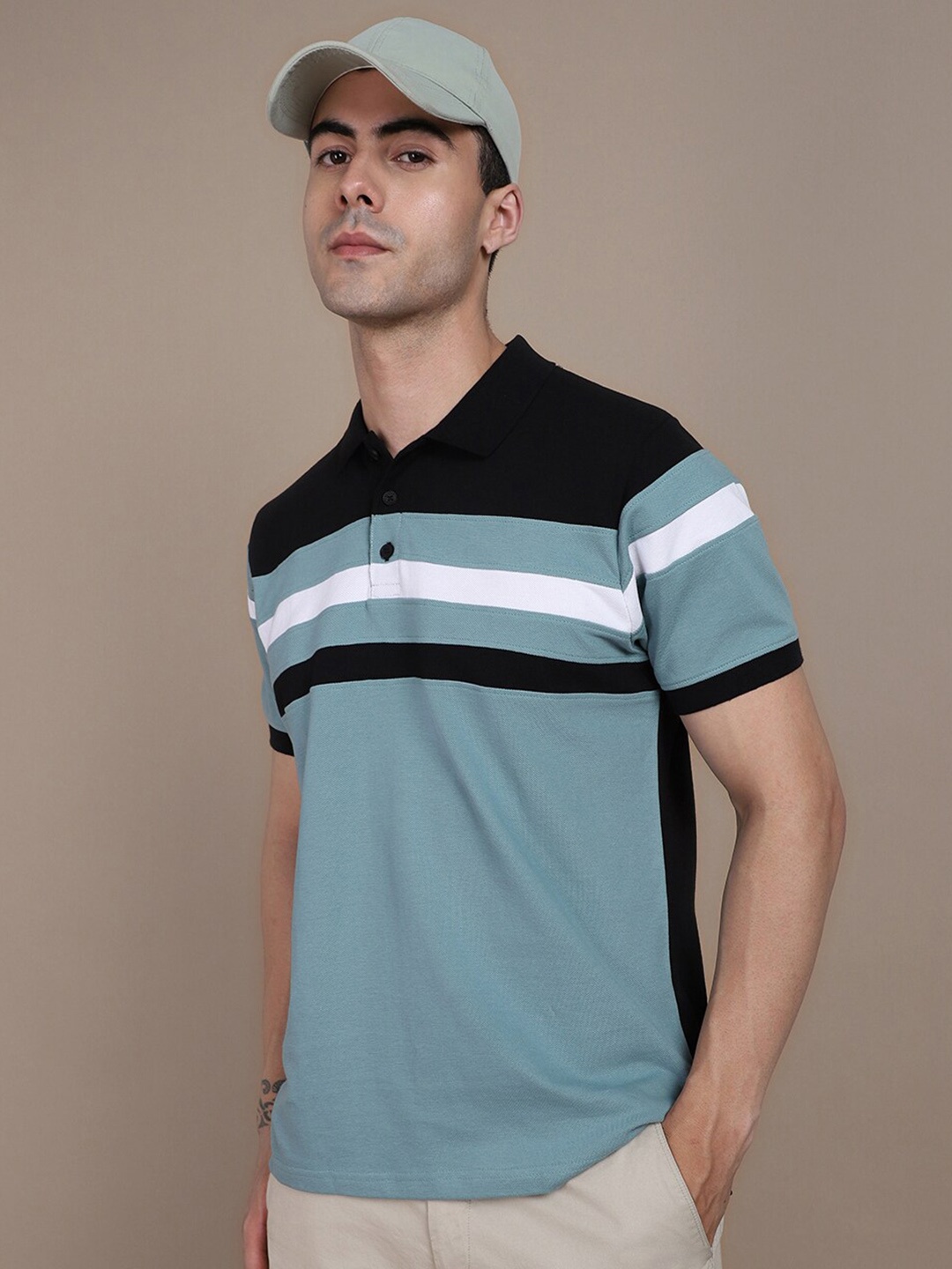 

Dennis Lingo Striped Polo Collar Polo Collar T-shirt, Sea green