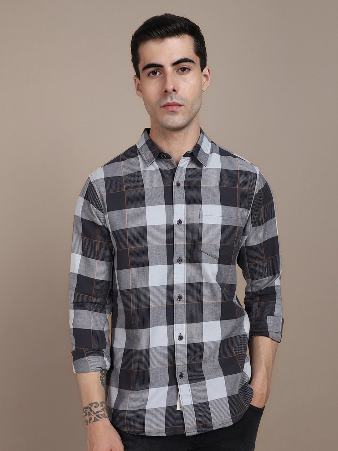 

Dennis Lingo Slim Fit Buffalo Checked Pure Cotton Casual Shirt, Black