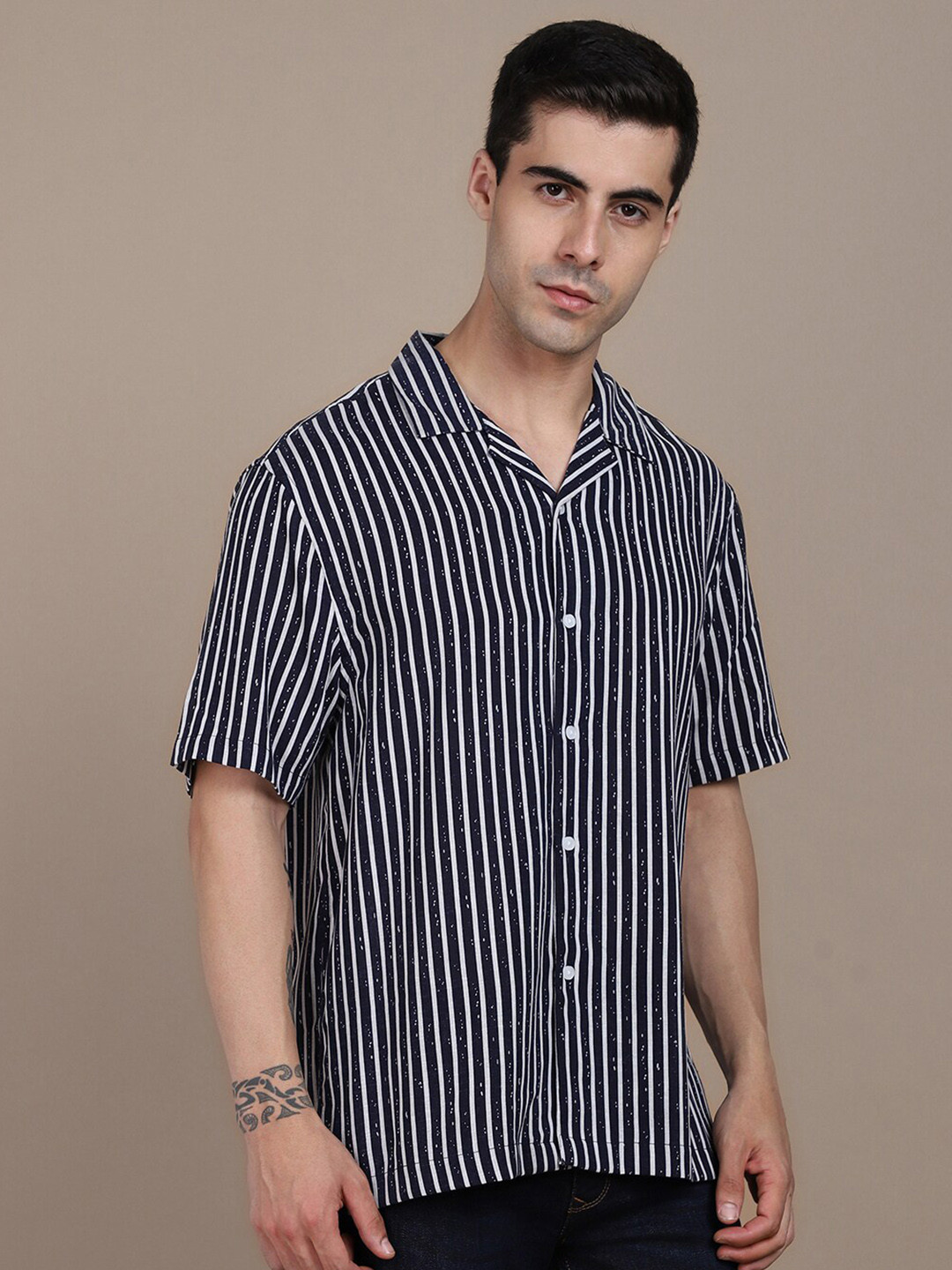 

Dennis Lingo Vertical Striped Casual Shirt, Navy blue