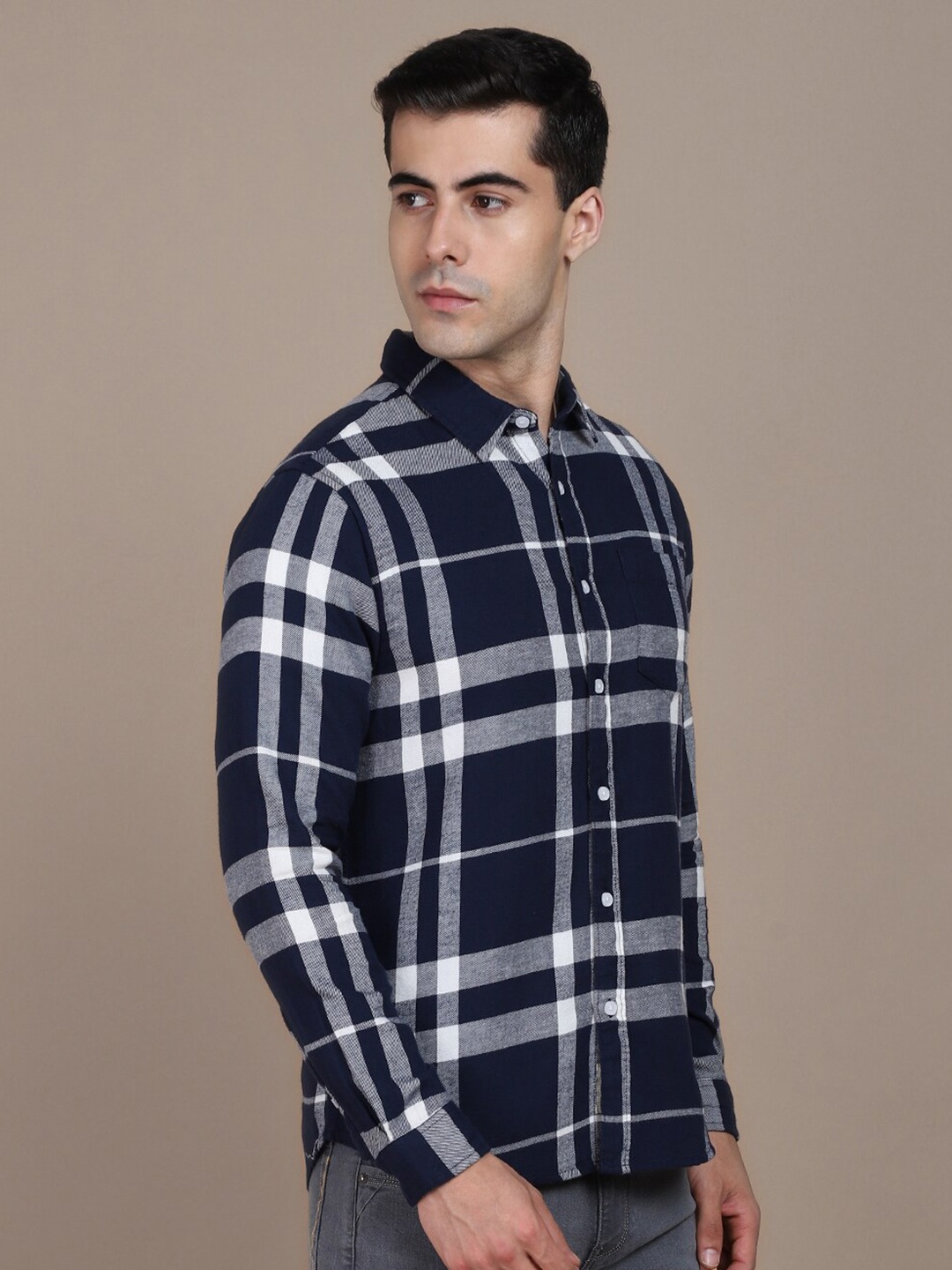 

Dennis Lingo Windowpane Checked Cotton Slim Fit Opaque Casual Shirt, Navy blue
