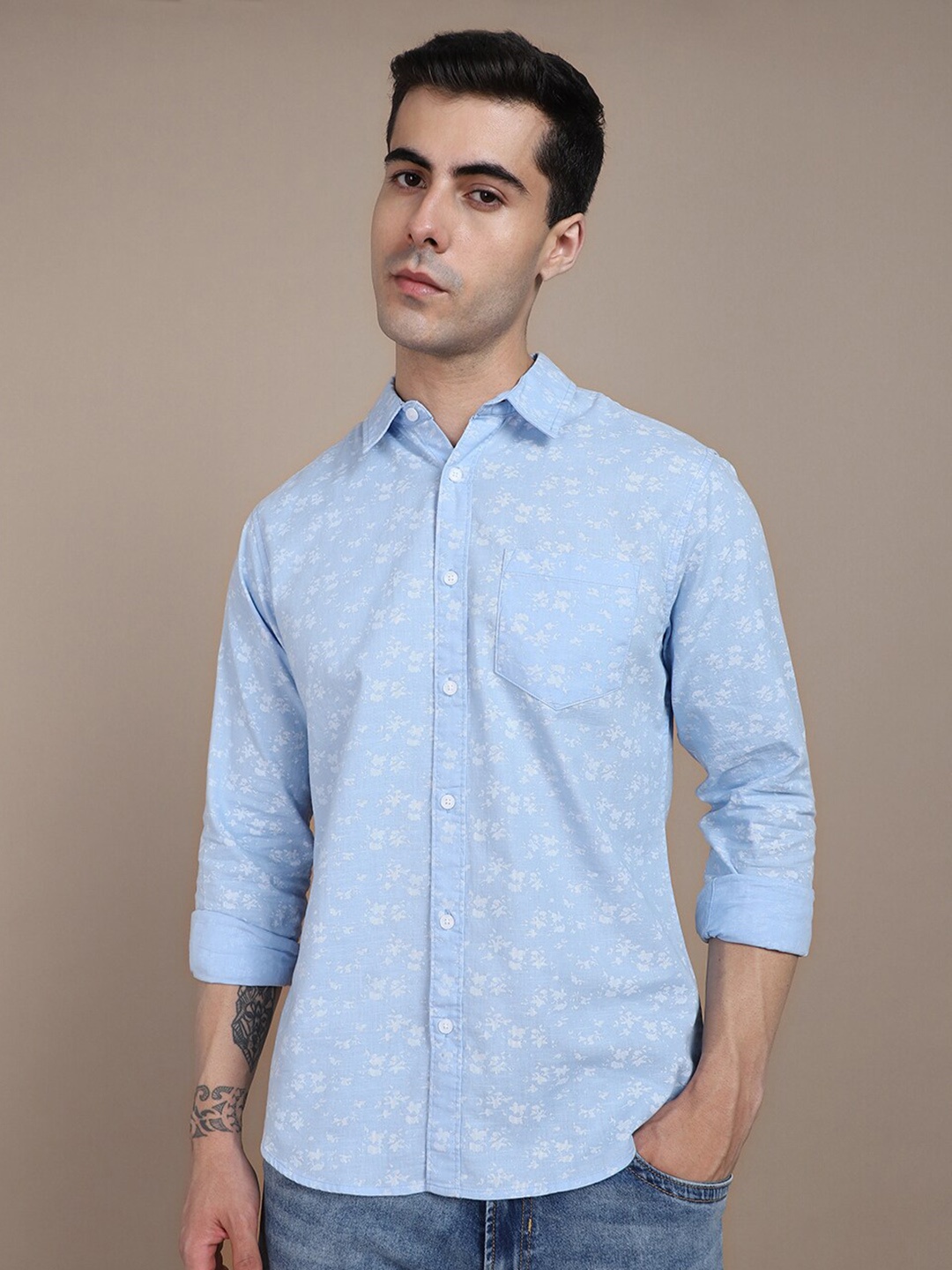 

Dennis Lingo Floral Printed Cotton Opaque Casual Shirt, Blue