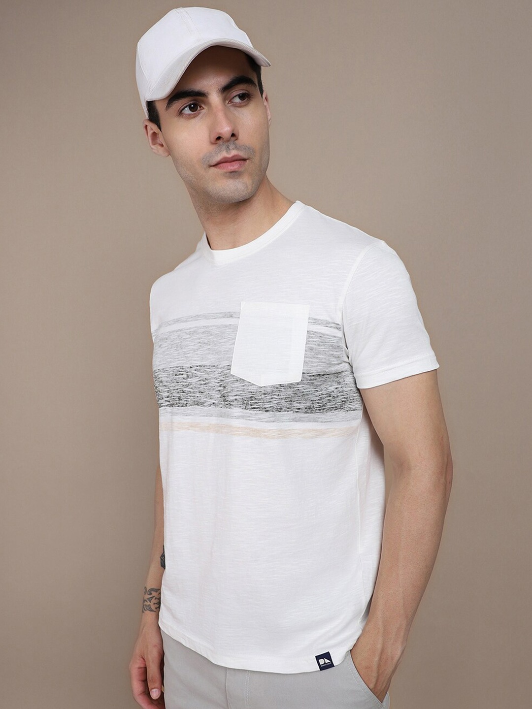 

Dennis Lingo Striped Printed Slim Fit Pure Cotton T-shirt, White