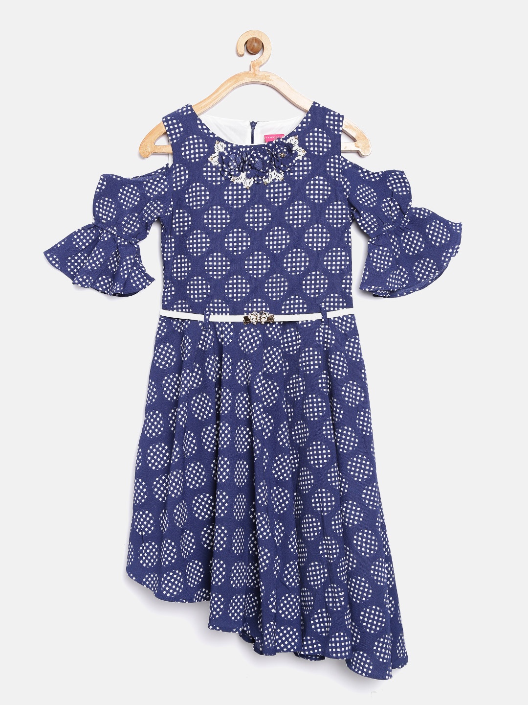 

Tiny Girl Navy Printed Fit & Flare Dress, Navy blue