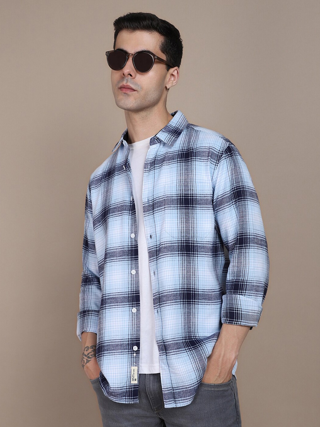 

Dennis Lingo Tartan Checked Cotton Slim Fit Opaque Casual Shirt, Blue