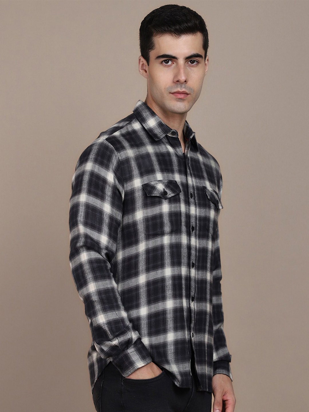 

Dennis Lingo Tartan Checked Cotton Slim Fit Opaque Casual Shirt, Black