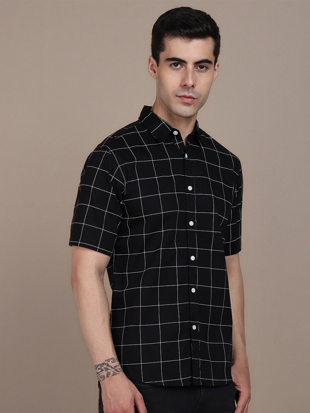 

Dennis Lingo Windowpane Checked Cotton Slim Fit Opaque Casual Shirt, Black
