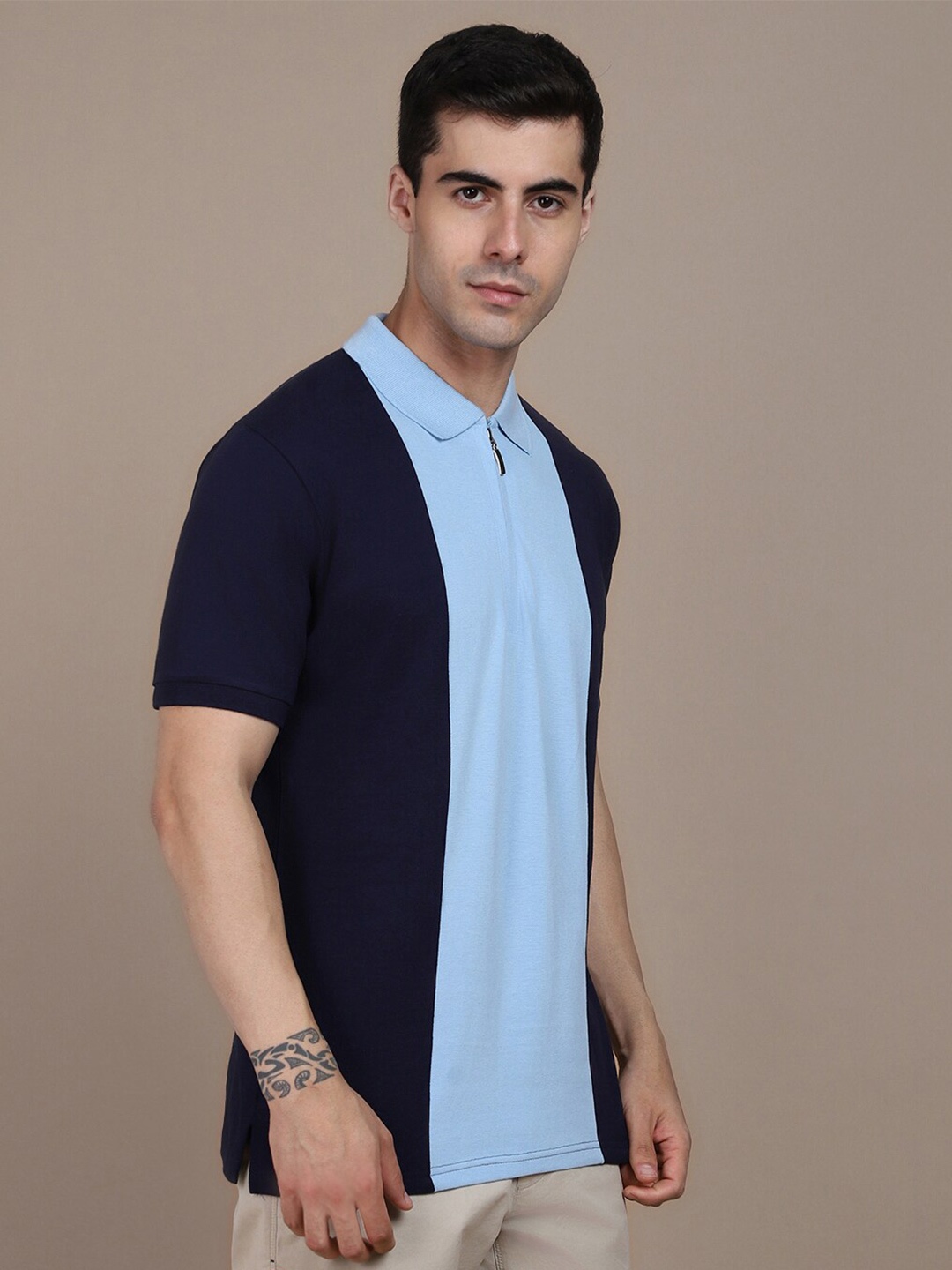 

Dennis Lingo Colourblocked Polo Collar Pure Cotton T-shirt, Navy blue