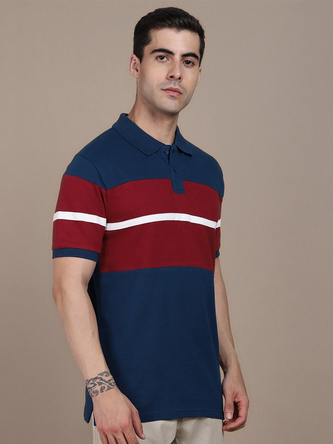 

Dennis Lingo Striped Polo Collar Pure Cotton T-shirt, Navy blue