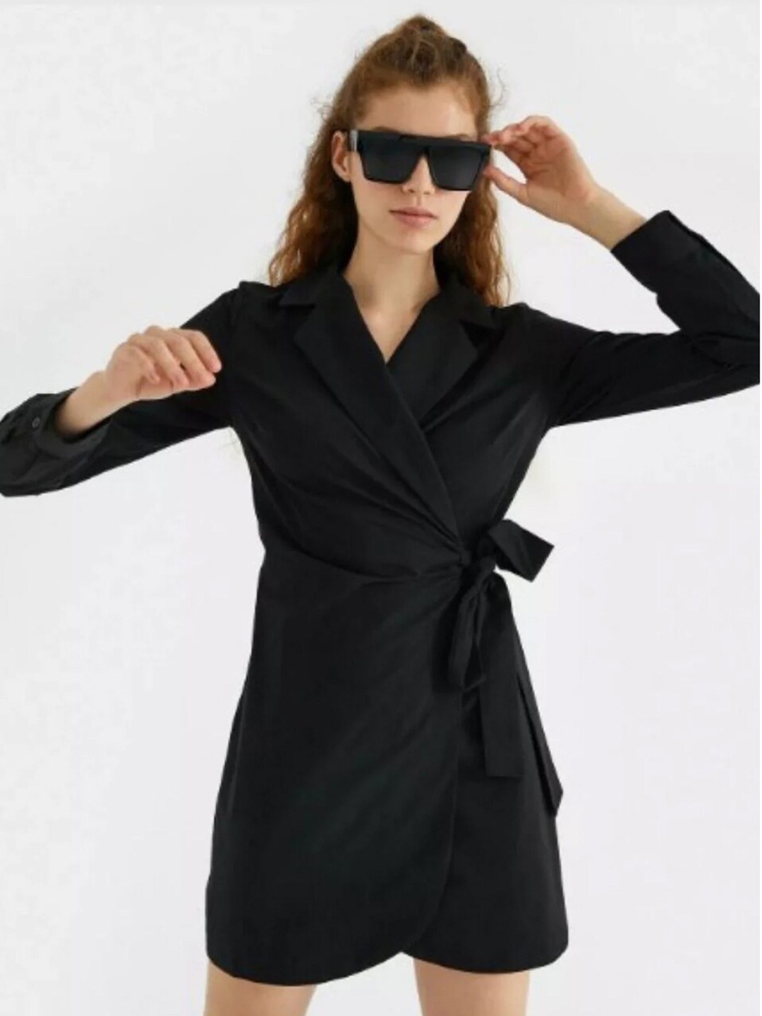 

Styched V Neck Tie-Ups Cotton Wrap Dress, Black