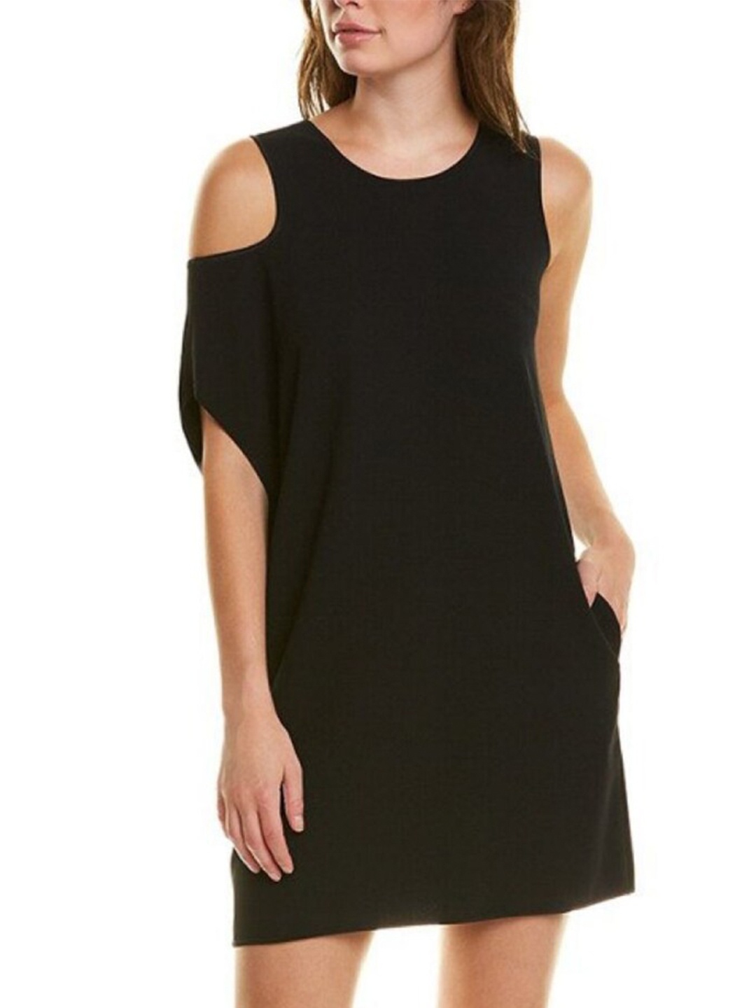 

Styched Cold-Shoulder A-Line Above Knee Length Dress, Black