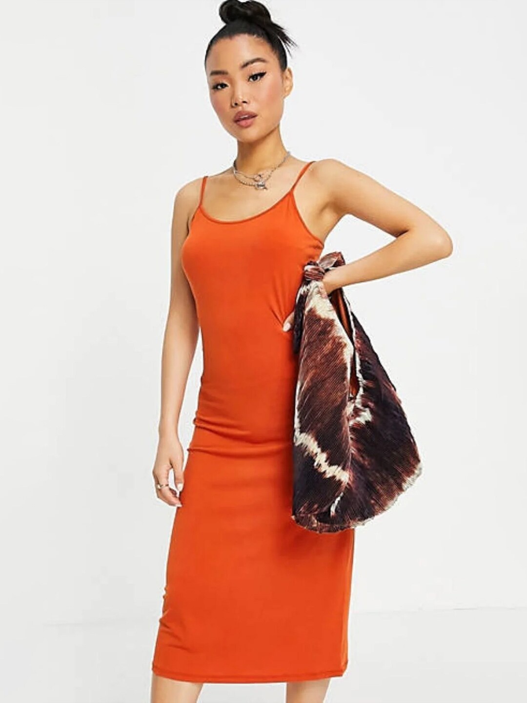 

Styched Shoulder Straps Cotton Sheath Dress, Orange