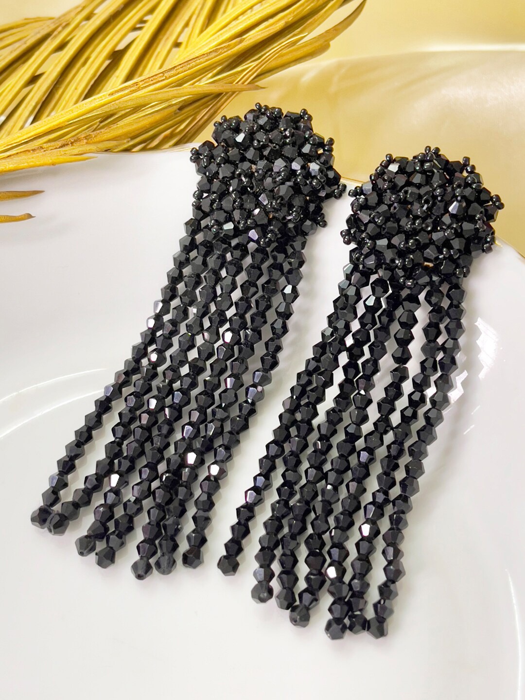 

Ayesha Beaded Contemporary Drop Earrings, Black
