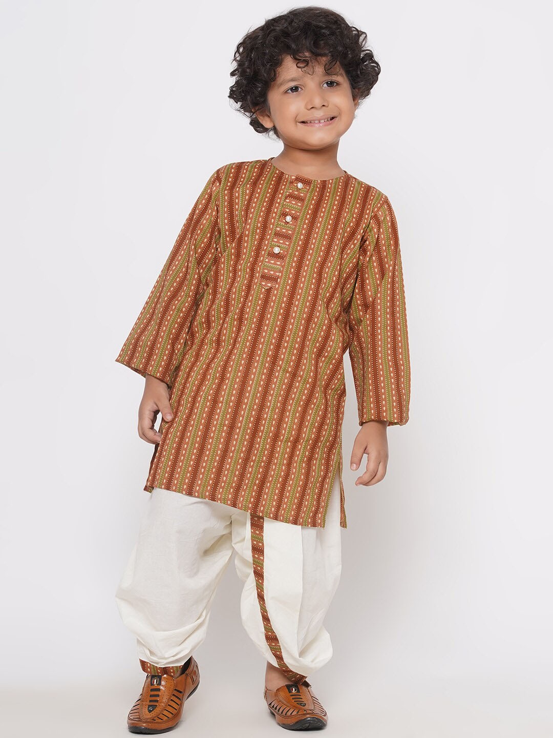 

Little Bansi Boys Regular Pure Cotton Kurta with Dhoti Pants, Brown