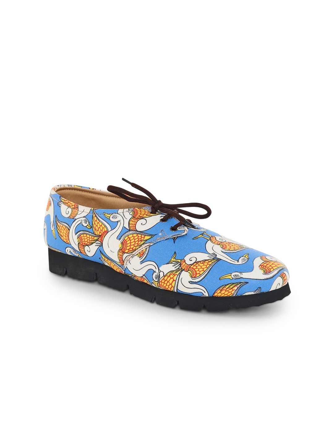

Kanvas Women Swan In Water Printed Textile Comfort Insole Derbys, Blue