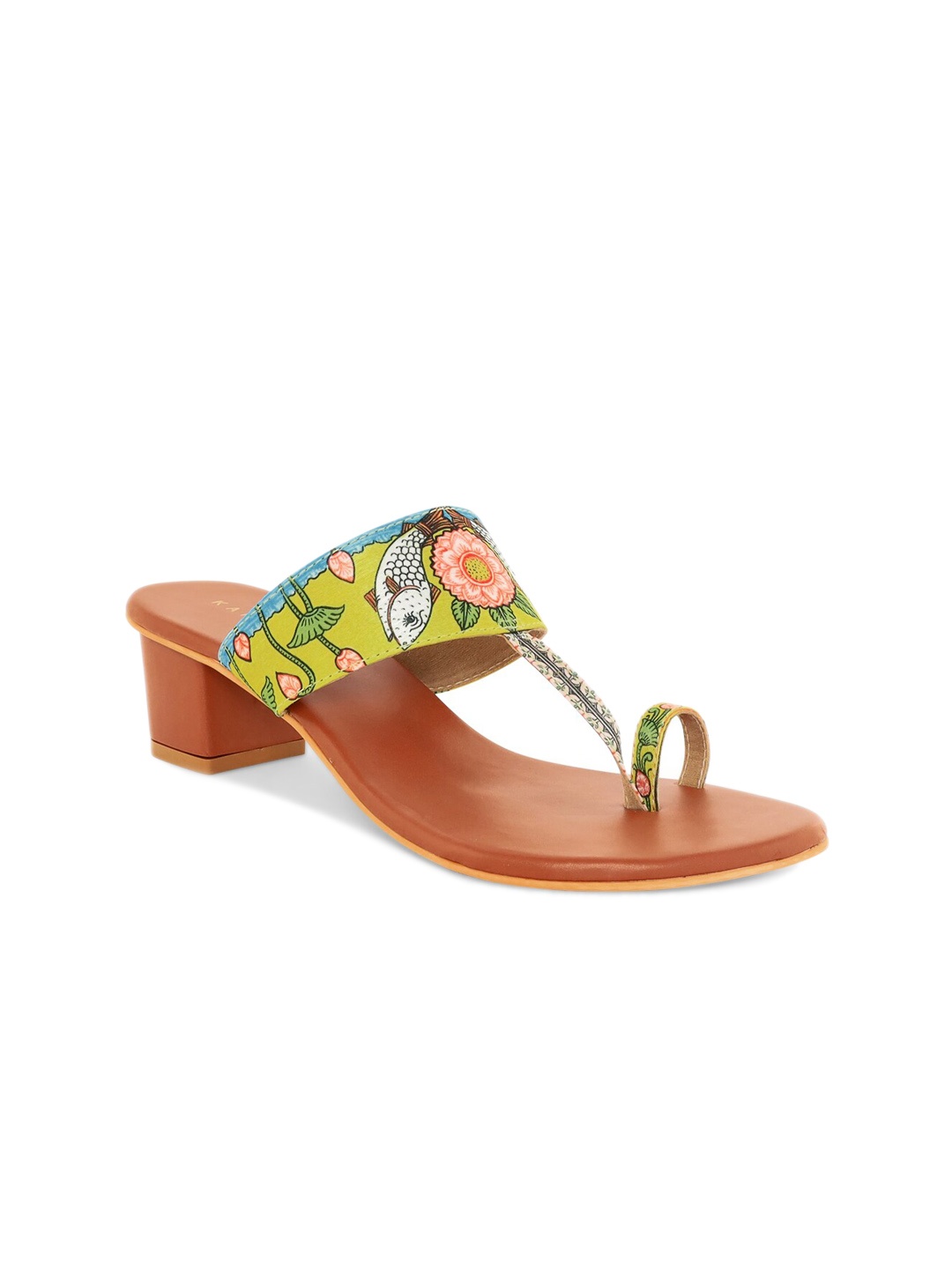 

Kanvas Fish In A Pond Printed One Toe Block Heels, Green