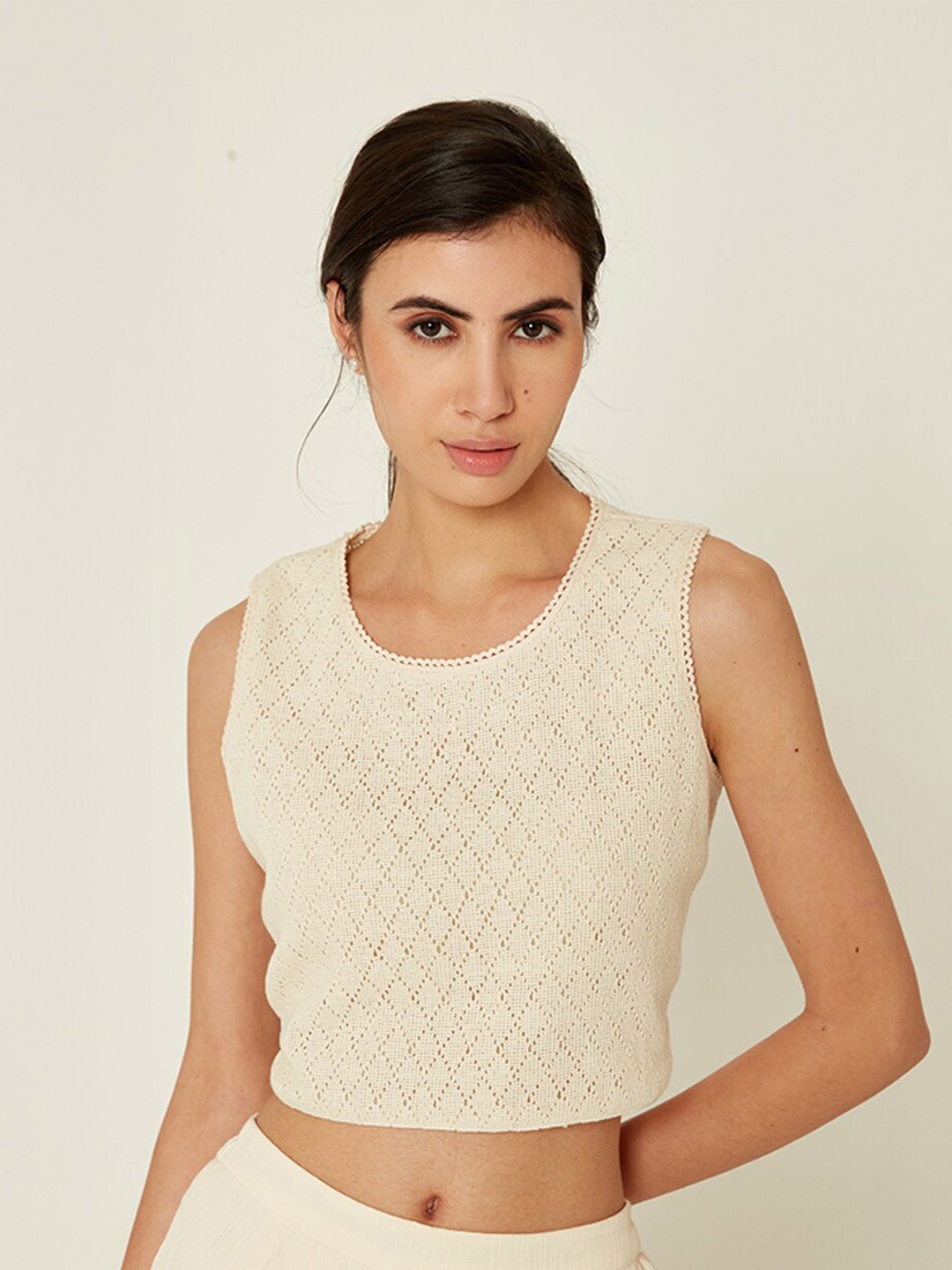 

Ancestry Cotton Crochet Crop Top, Off white