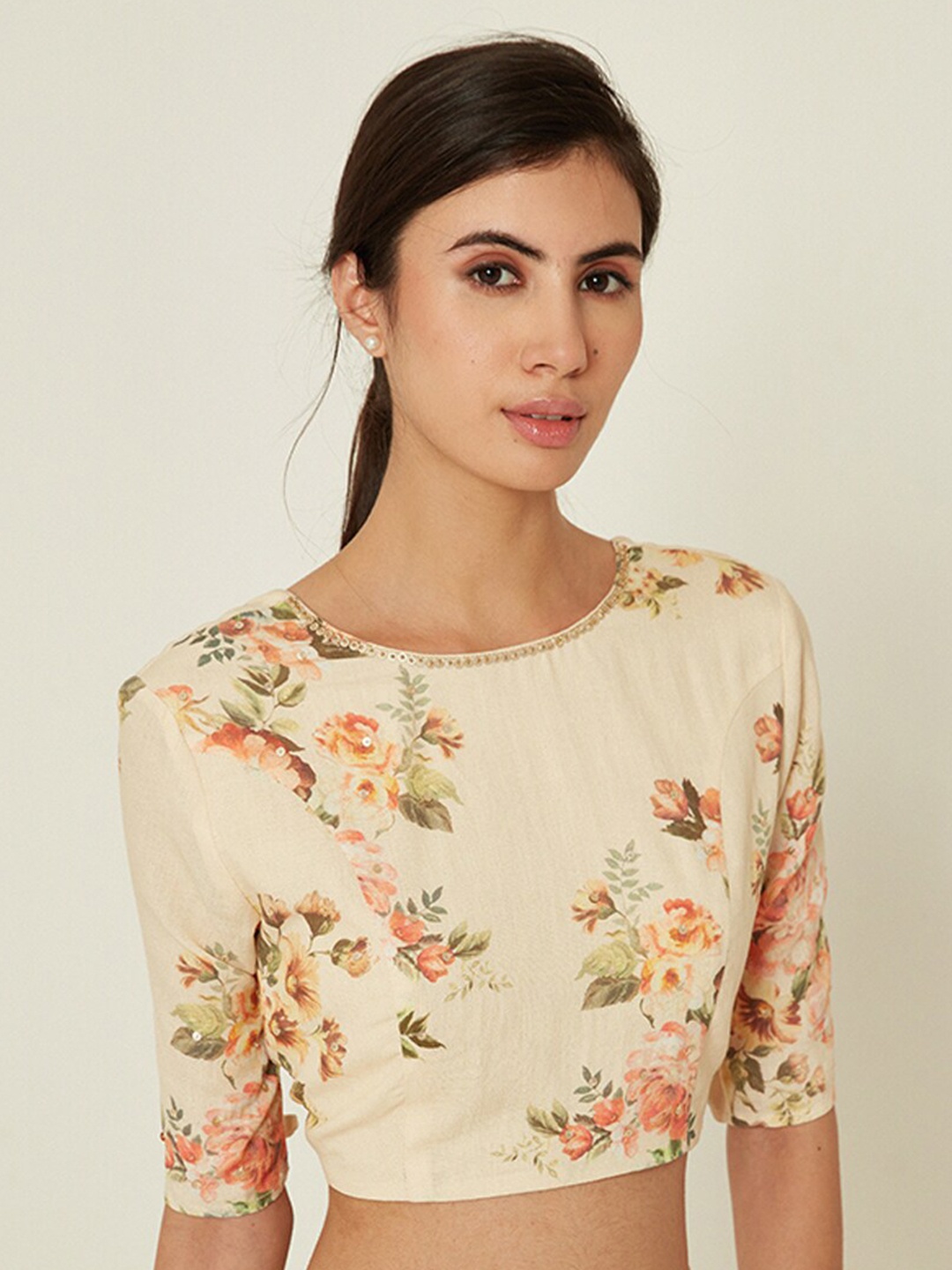 

Ancestry Floral Print Cotton Crop Top, Beige