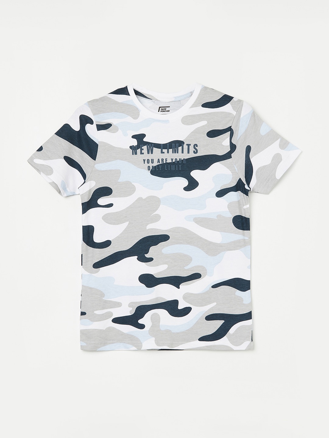 

Fame Forever by Lifestyle Boys Camouflage Printed Pure Cotton T-shirt, White