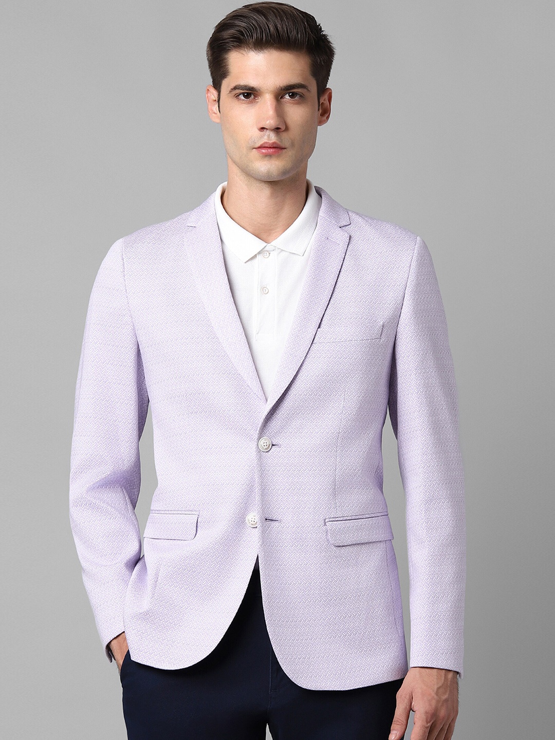 

Louis Philippe Sport Printed Slim-Fit Single-Breasted Pure Cotton Formal Blazer, Lavender