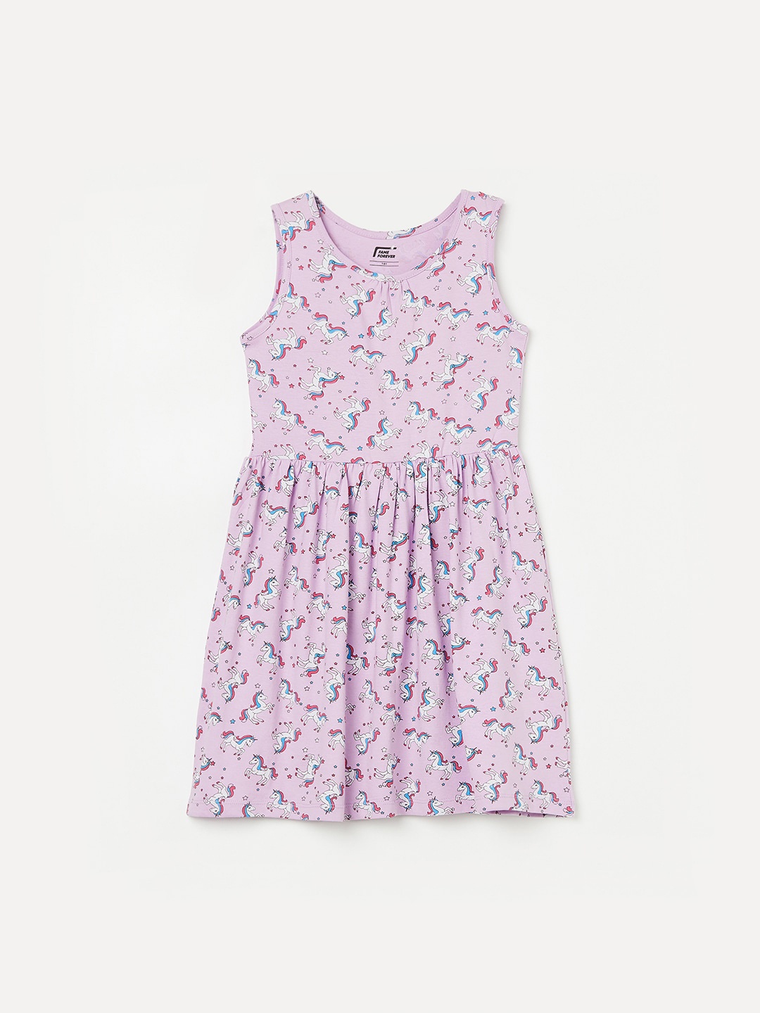 

Fame Forever by Lifestyle Girls Unicorn Graphic Printed Gathered Cotton Fit & Flare Dress, Purple