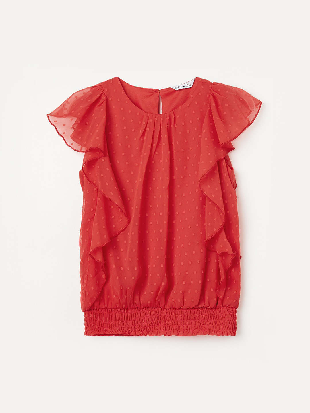 

Fame Forever by Lifestyle Girls Self Design Flutter Sleeve Blouson Top, Red