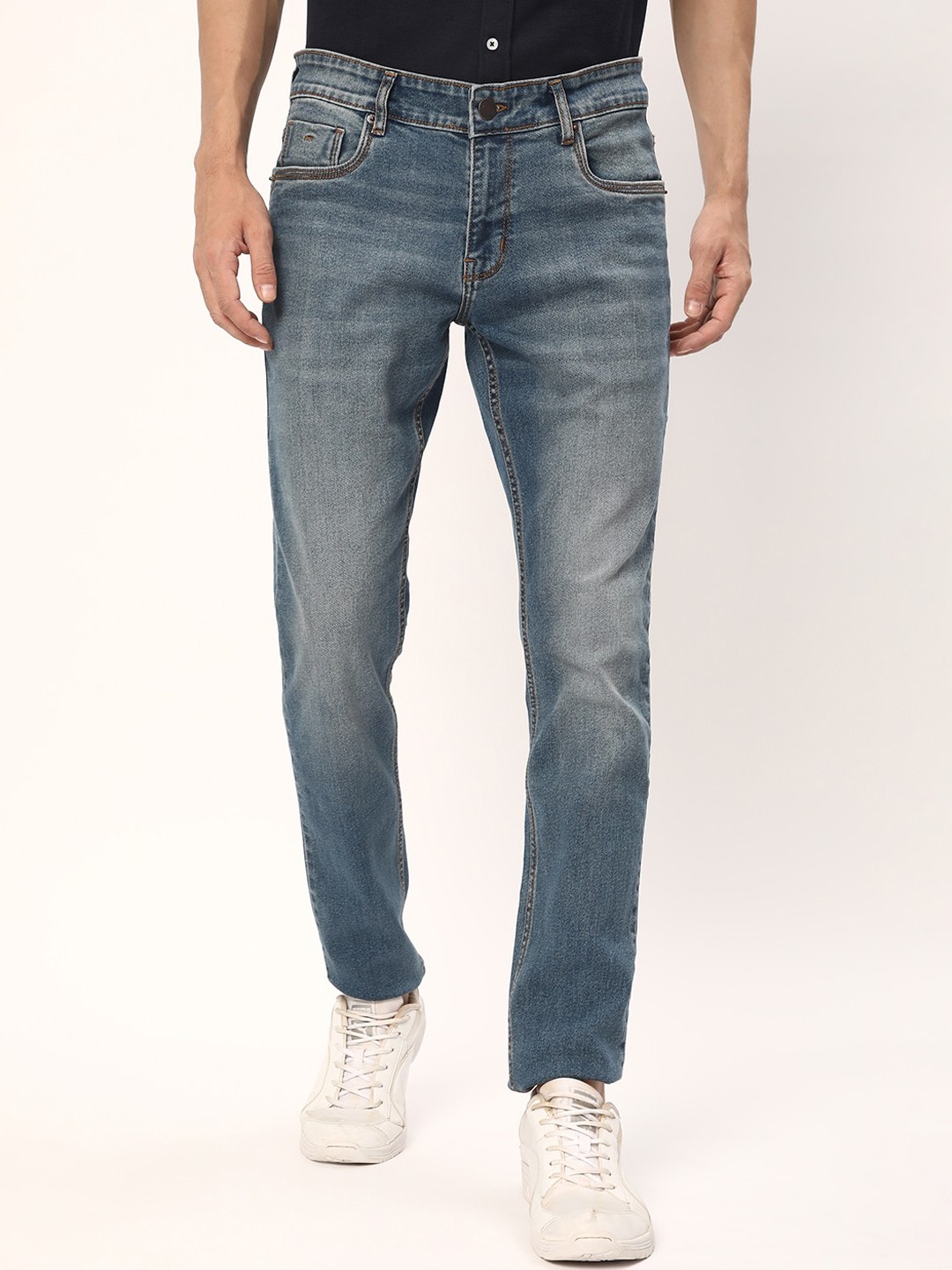 

R&B Men Slim Fit Heavy Fade Cotton Jeans, Blue