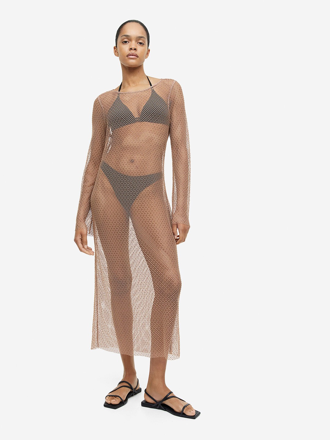 

H&M Rhinestone-Embellished Net Dress, Beige