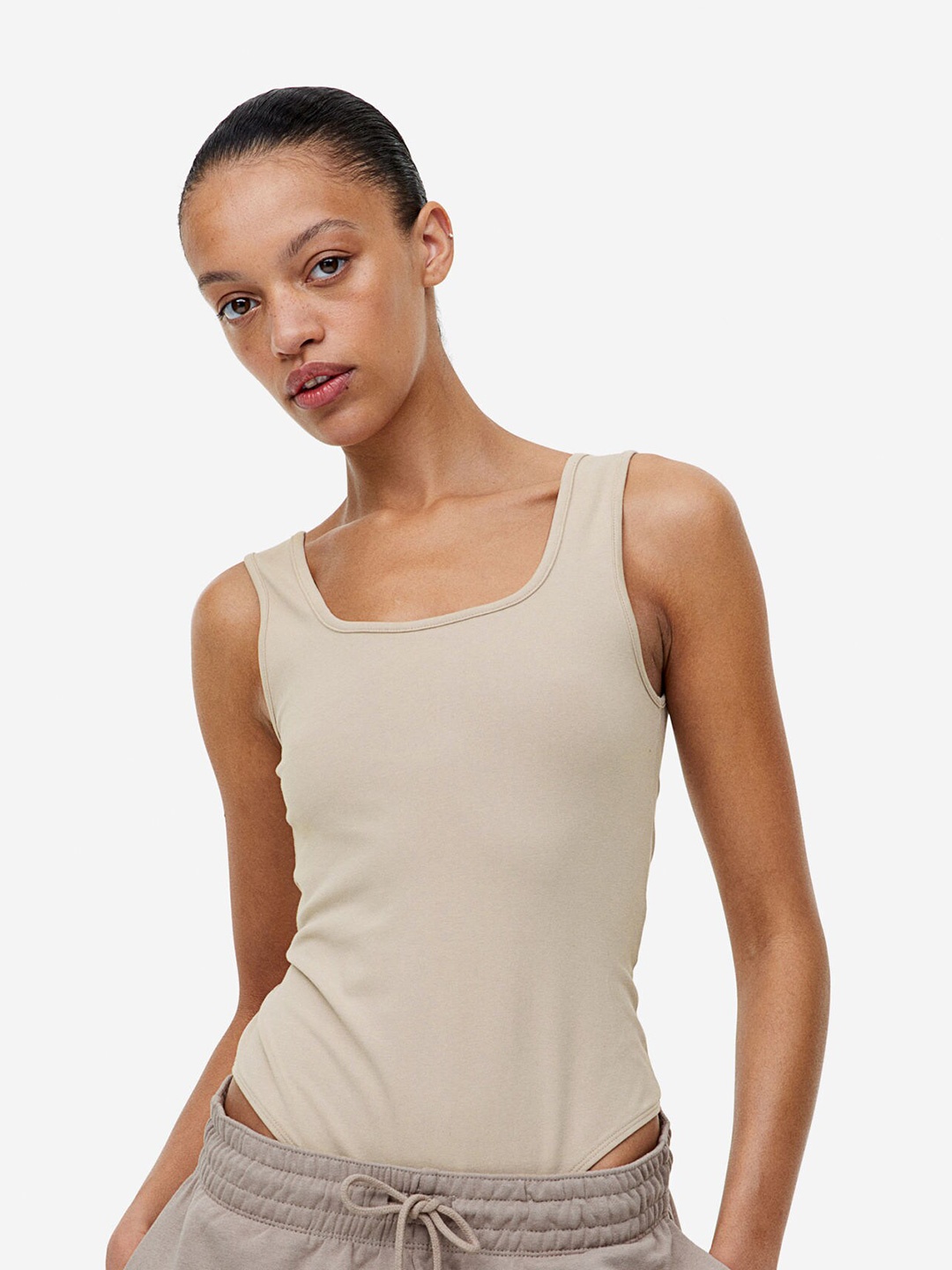 

H&M Square-Neck Thong Body, Beige