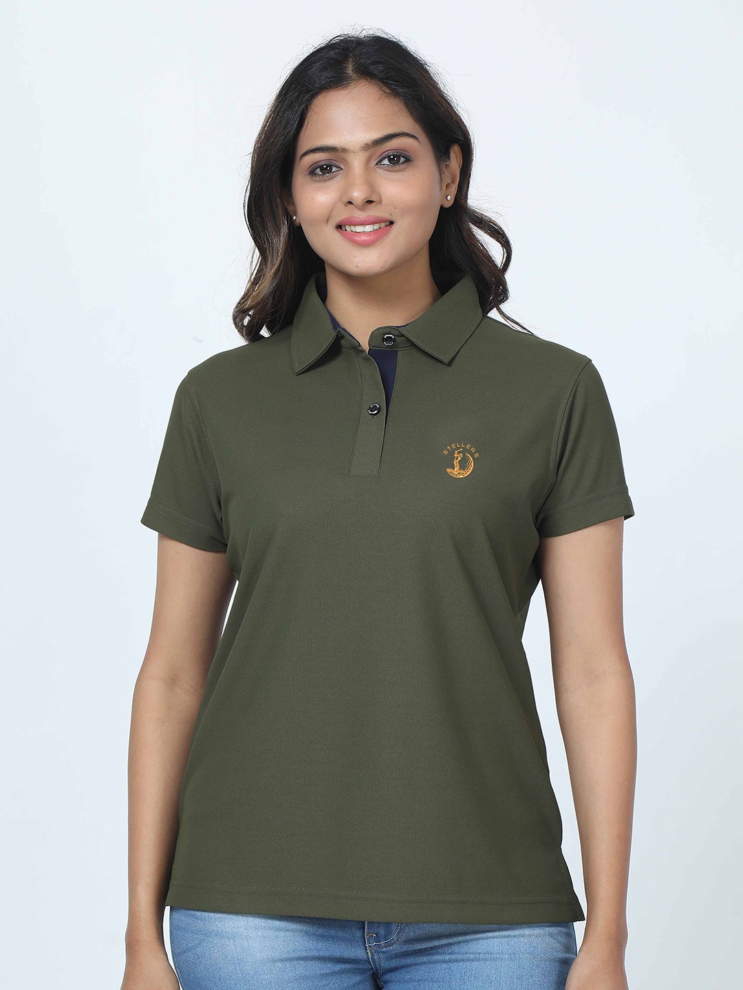 

STELLERS Polo Collar Short Sleeves Dry Fit Sports T-Shirt, Olive