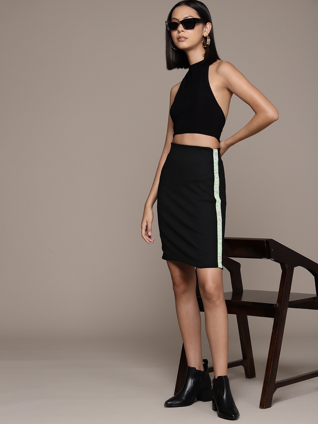 

Calvin Klein Jeans Ribbed Detail Straight Skirt, Black