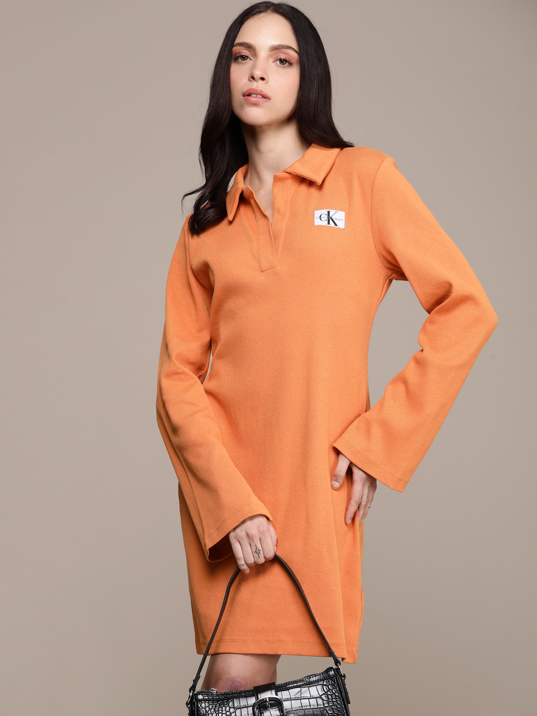 

Calvin Klein Jeans Solid Ribbed T-shirt Dress, Orange