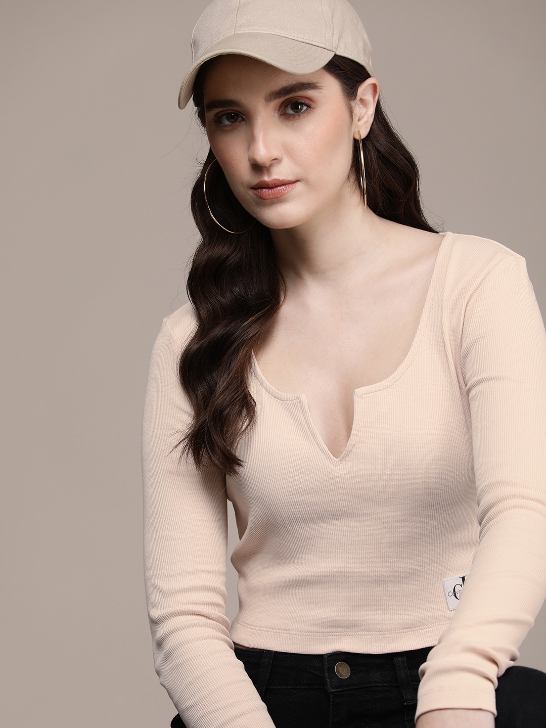 

Calvin Klein Jeans Ribbed Crop Top, Cream