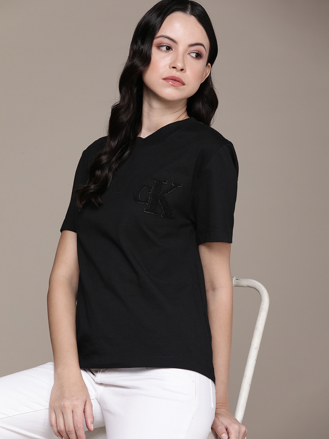 

Calvin Klein Jeans Pure Cotton Brand logo printed Casual T-shirt, Black